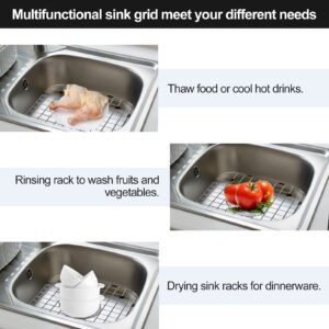 ARLBA 2 Pack 304 Stainless Steel Sink Protectors for Kitchen Sink W/Center Drain,13.62"x11.5"x1.25" Sink Grid Protection,Sink Grate Sink Rack for Bottom of Sink w/ 2Pack Sink Strainers