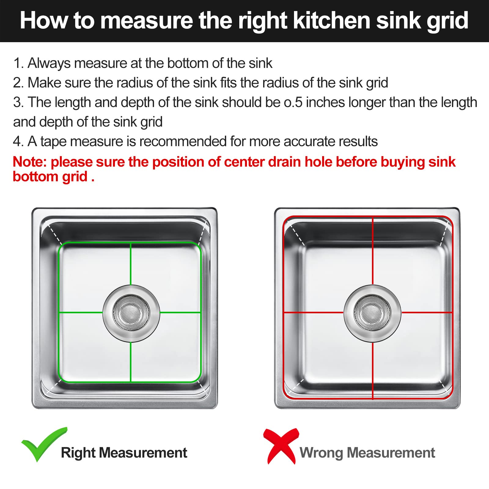 ARLBA 2 Pack 304 Stainless Steel Sink Protectors for Kitchen Sink W/Center Drain,13.62"x11.5"x1.25" Sink Grid Protection,Sink Grate Sink Rack for Bottom of Sink w/ 2Pack Sink Strainers