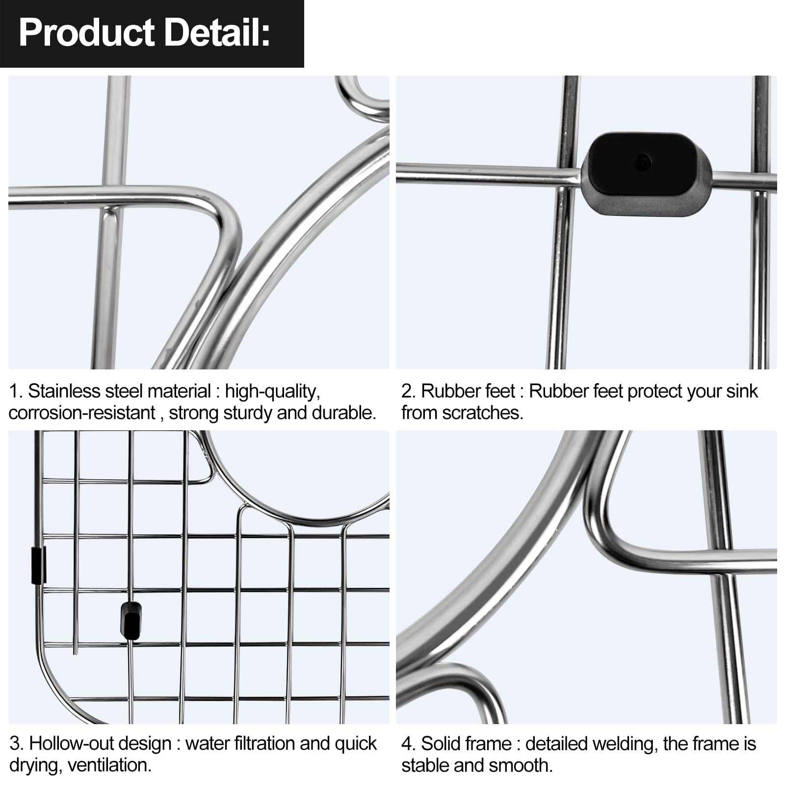 ARLBA 2 Pack 304 Stainless Steel Sink Protectors for Kitchen Sink W/Center Drain,13.62"x11.5"x1.25" Sink Grid Protection,Sink Grate Sink Rack for Bottom of Sink w/ 2Pack Sink Strainers