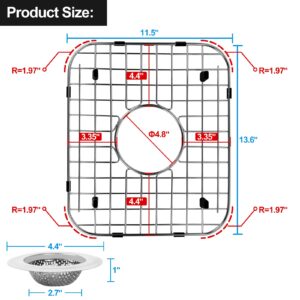 ARLBA 2 Pack 304 Stainless Steel Sink Protectors for Kitchen Sink W/Center Drain,13.62"x11.5"x1.25" Sink Grid Protection,Sink Grate Sink Rack for Bottom of Sink w/ 2Pack Sink Strainers