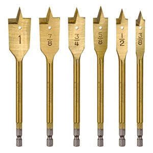 amoolo spade drill bit set - 6 pcs titanium coating, carbon steel paddle flat bit with quick change shank for hole cutter woodworking