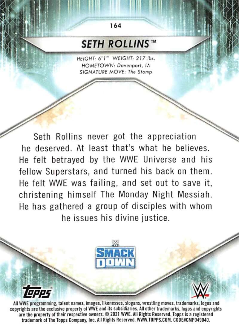 2021 Topps WWE #164 Seth Rollins Wrestling Trading Card