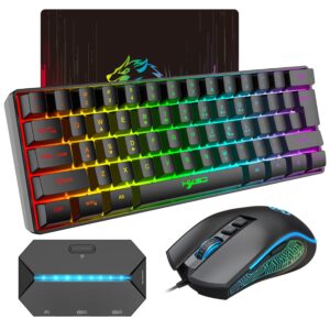 selorss gaming rgb wired keyboard and mouse combo - usb gaming keyboard compact 61 keys rgb led backlit & gaming mouse 6400 dpi - wired switch contoller for nintendo,windows pc gamers,ps4-4 in 1