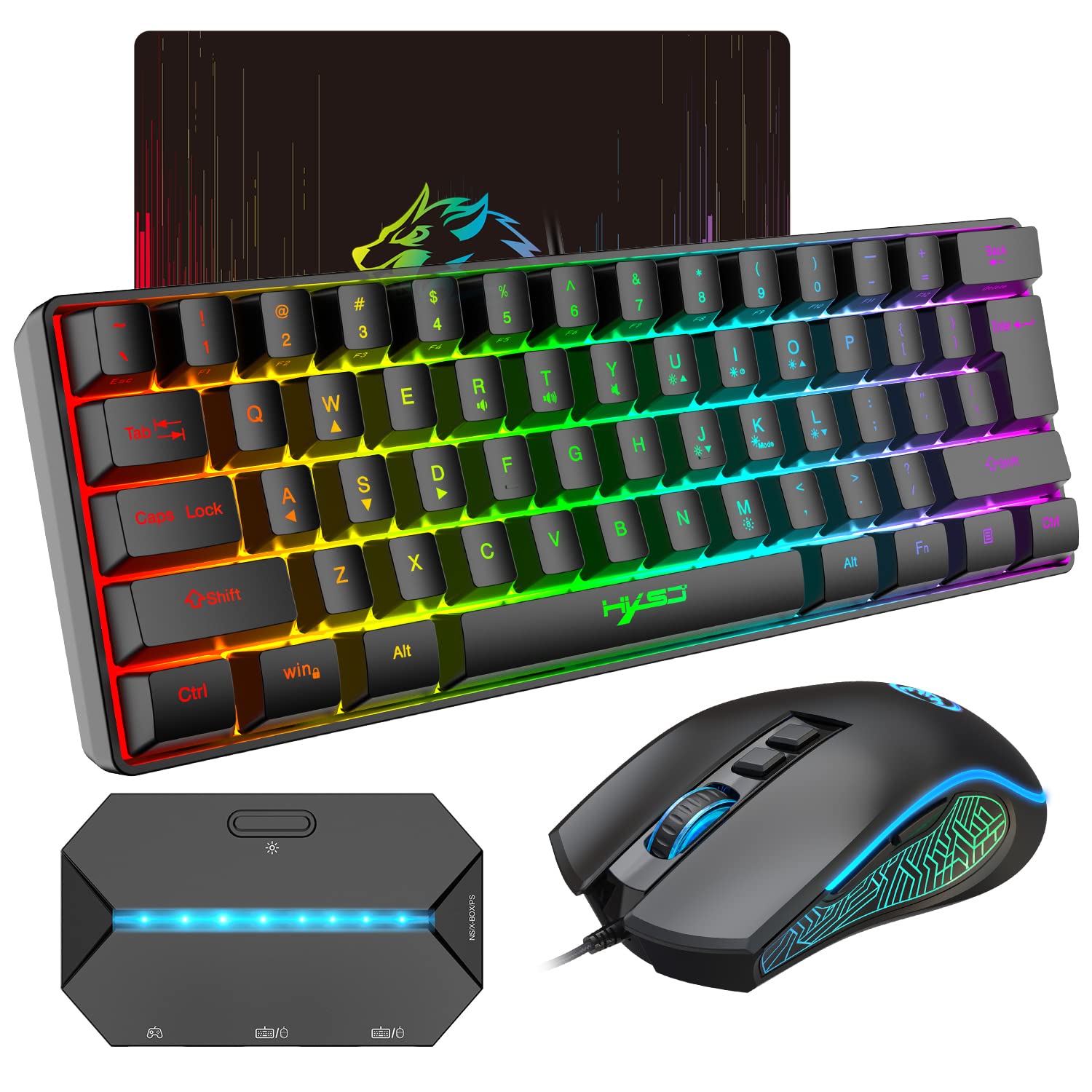 SELORSS Gaming RGB Wired Keyboard and Mouse Combo - USB Gaming Keyboard Compact 61 Keys RGB LED Backlit & Gaming Mouse 6400 DPI - Wired Switch Contoller for Nintendo,Windows PC Gamers,PS4-4 in 1