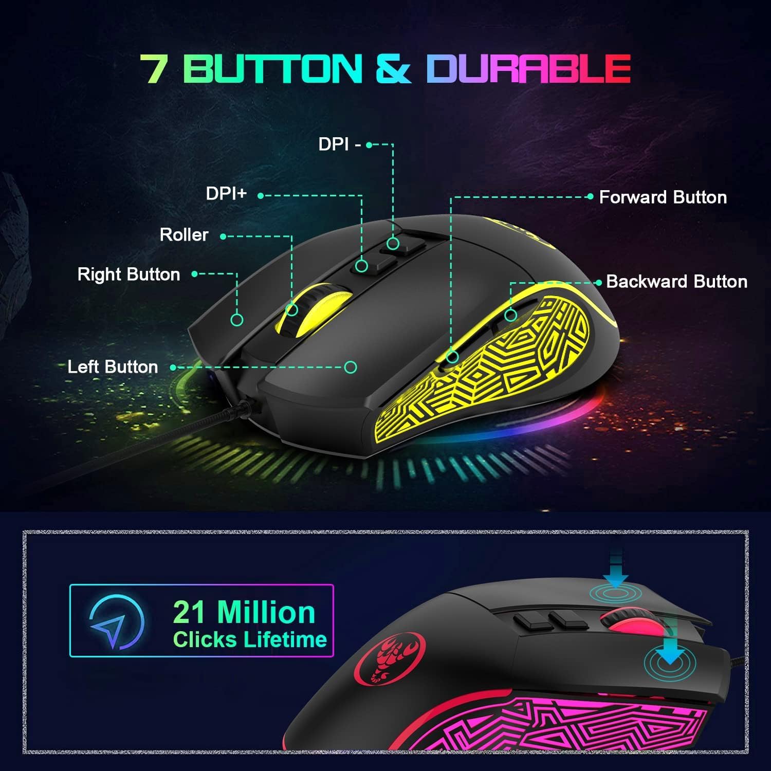 SELORSS Gaming RGB Wired Keyboard and Mouse Combo - USB Gaming Keyboard Compact 61 Keys RGB LED Backlit & Gaming Mouse 6400 DPI - Wired Switch Contoller for Nintendo,Windows PC Gamers,PS4-4 in 1