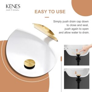 KENES Bathroom Vessel Sink Pop Up Drain Without Overflow Assembly, Lavatory Vanity Sink Drain Stopper, Anti-Clogging Drain Strainer, Brushed Gold, KE-P300A-4