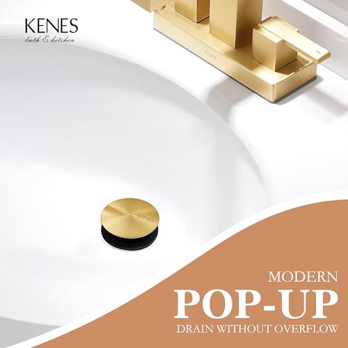 KENES Bathroom Vessel Sink Pop Up Drain Without Overflow Assembly, Lavatory Vanity Sink Drain Stopper, Anti-Clogging Drain Strainer, Brushed Gold, KE-P300A-4