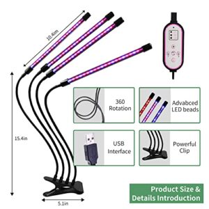 Grow Lights for Indoor Plants, GooingTop LED Grow Light for Seed Starting with Red Blue Spectrum, 4/8/12H Timer, 10 Dimmable Levels & 3 Switch Modes, Adjustable Gooseneck Suitable for Various Plant