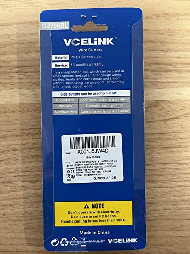 VCELINK Small Wire Cutter Spring-loaded GJ706BL, Precision Flush Cutter Pliers Diagonal Cutters for Electronics, Jewelry Making, Model Craft and 3D Printer, 5-Inch