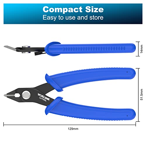 VCELINK Small Wire Cutter Spring-loaded GJ706BL, Precision Flush Cutter Pliers Diagonal Cutters for Electronics, Jewelry Making, Model Craft and 3D Printer, 5-Inch