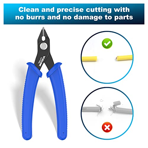 VCELINK Small Wire Cutter Spring-loaded GJ706BL, Precision Flush Cutter Pliers Diagonal Cutters for Electronics, Jewelry Making, Model Craft and 3D Printer, 5-Inch