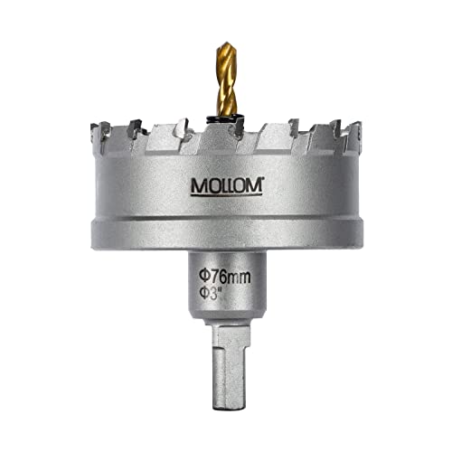 Mollom Heavy Duty Carbide Hole Saw, Hole Cutter cuts Stainless Steel, mild Steel, Iron, Copper, Brass, Plastic (3'' 76mm)