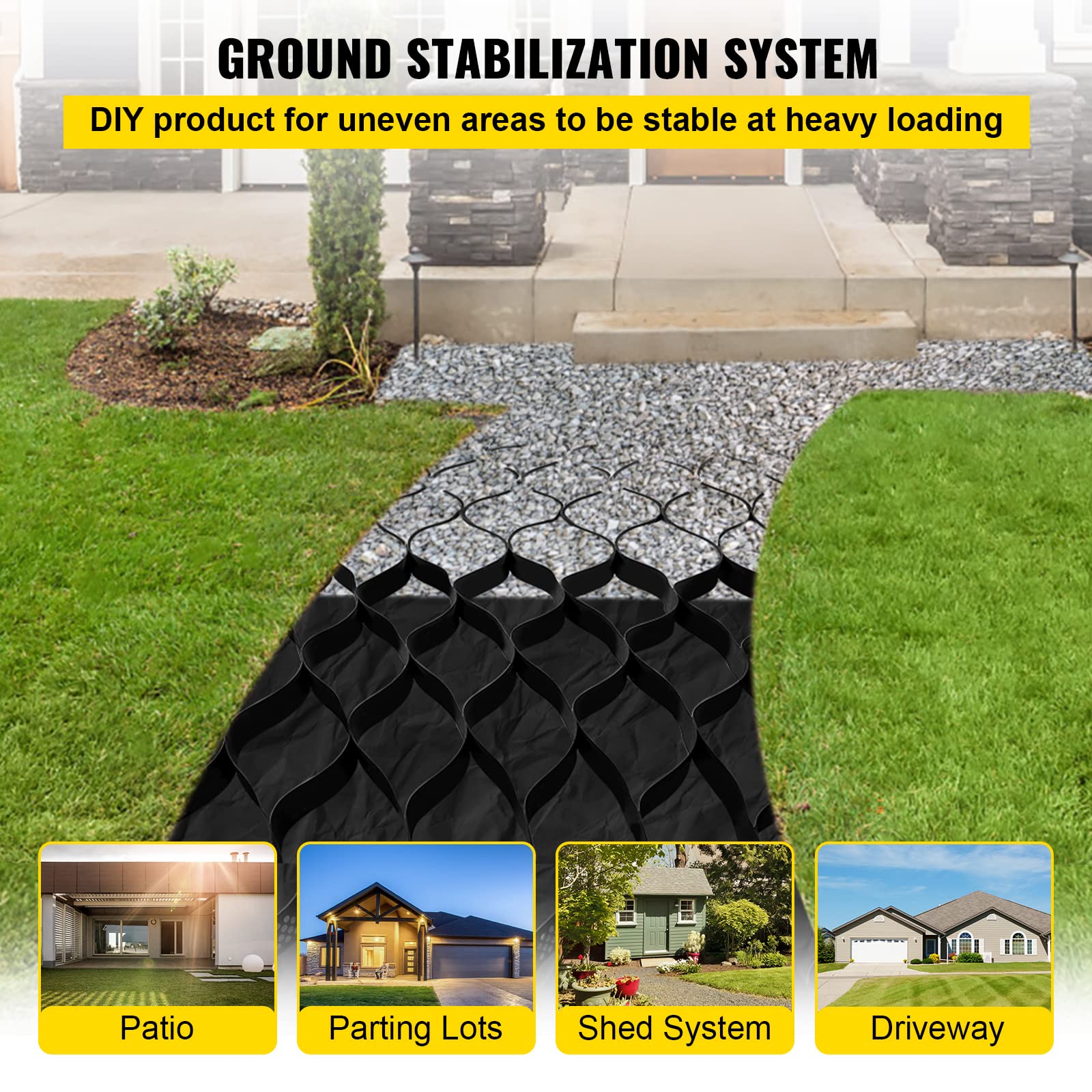 VEVOR Ground Grid 27 ft x 4 ft, 1885 lbs per Sq Ft Load Geo Grid, 2" Depth Permeable Stabilization System for DIY Patio, Walkway, Shed Base, Light Vehicle Driveway, Parking Lot, Grass, and Gravel