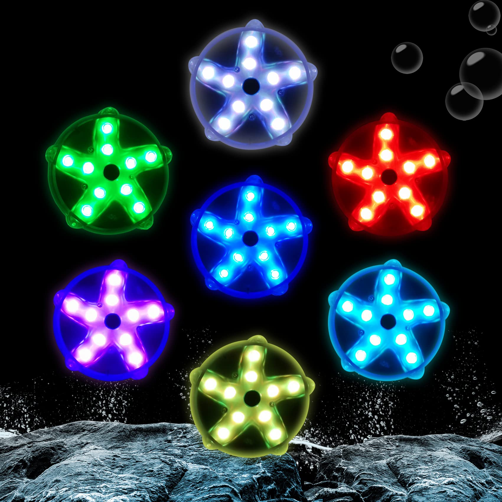 Floating Pool Lights,Color Changing Waterproof Magnetic Pond Lights,Battery Powered Pool Lights that Float,Starfish Above Ground Pool Lights Up for Pond,Hot tub,Bathtub,Shower,Halloween,Christmas-2pcs