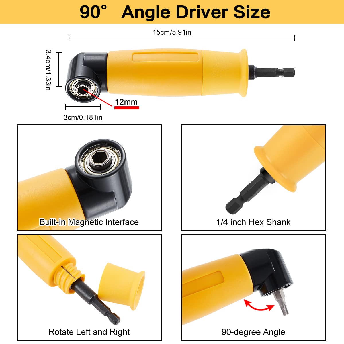 Alltope 90/105 Degree Right Angle Drill, 5 PCS Angle Extension Power Drill Attachment with 1/4'' Hex Impact Shank, Flexible Shaft Adapter, Magnetic Socket Angled Drill Bit Holder for Screwdrivers