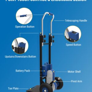 XSTO ZW4170DC Stair Climbing Hand Trucks Dolly, 400W Motor 375 lbs Capacity Trolley Cart, Electric Hand Trucks for Stairs with Ergo Telescoping Handle & Pneumatic Wheels