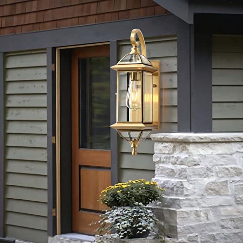 Milaii Outdoor Wall Light with Clear Glass Waterproof Exterior Light Fixtures Oil Rubbed Brass 18.5 inch Copper Wall Mount Lights for for Patio Garage Front Porch (Bulb not Included)