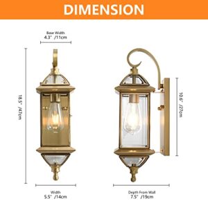 Milaii Outdoor Wall Light with Clear Glass Waterproof Exterior Light Fixtures Oil Rubbed Brass 18.5 inch Copper Wall Mount Lights for for Patio Garage Front Porch (Bulb not Included)