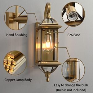 Milaii Outdoor Wall Light with Clear Glass Waterproof Exterior Light Fixtures Oil Rubbed Brass 18.5 inch Copper Wall Mount Lights for for Patio Garage Front Porch (Bulb not Included)