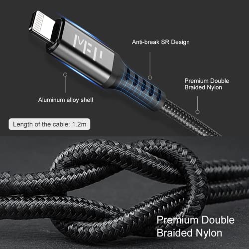 MFP USB C to Lightning Cable[Apple MFi Certified] 3.9ft,Nylon Braided Fast Charging iPhone Charger Cord Compatible with iPhone 14 13 12 11 Pro Max XR XS X 8 7 6 Plus SE and More(Black)
