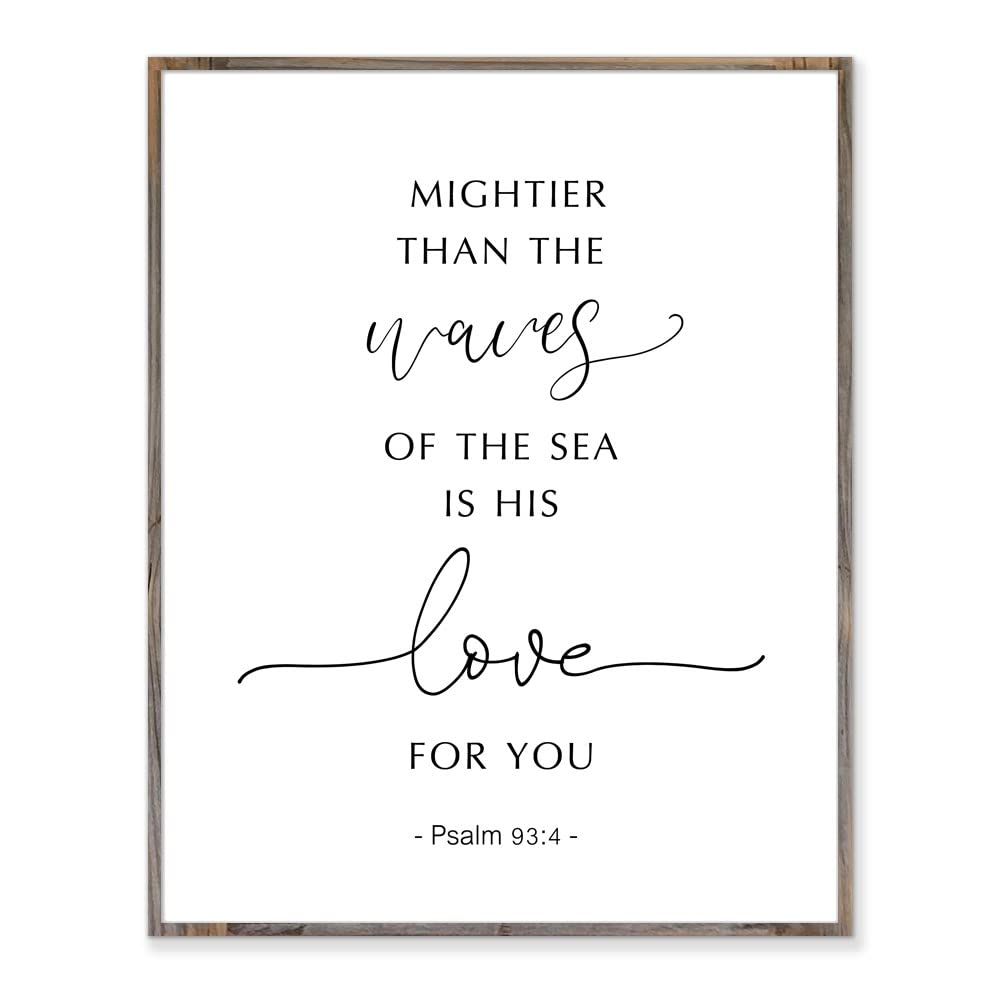 Mightier Than The Waves Of The Sea Scripture Nursery Sign Above Crib Psalm 93 4 Bible Verse Print Modern Calligraphy Sign for Kids Without Frame - 8x10"