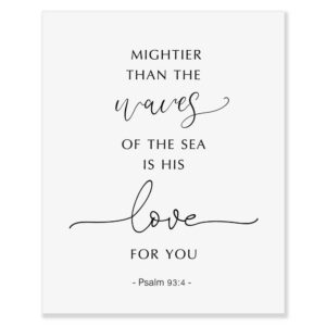 Mightier Than The Waves Of The Sea Scripture Nursery Sign Above Crib Psalm 93 4 Bible Verse Print Modern Calligraphy Sign for Kids Without Frame - 8x10"