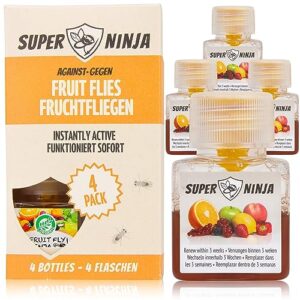 super ninja fruit fly traps for indoors - highly effective ecological fruit fly trap - environmentally responsible fruit fly killer - user friendly - up to 3 weeks per trap (4 traps)