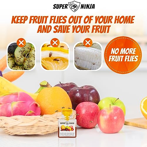 Super Ninja Fruit Fly Traps for Indoors - Highly Effective Ecological Fruit Fly Trap - Environmentally Responsible Fruit Fly Killer - User Friendly - Up to 3 Weeks per Trap (4 Traps)