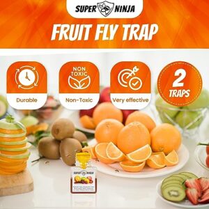 Super Ninja Fruit Fly Traps for Indoors - Highly Effective Ecological Fruit Fly Trap - Environmentally Responsible Fruit Fly Killer - User Friendly - Up to 3 Weeks per Trap (4 Traps)