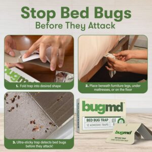 BugMD Bed Bug Trap (1 Pack, 12 Traps) - Interceptors, Bed Bug Prevention, Glue Traps, Insect Trap Indoor, Bed Bug Sticky Traps