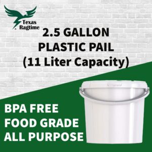 2.5 Gallon Multipurpose White Plastic Bucket Pail (NO LIDS) Food Grade BPA Free 11 Liter Capacity Durable for Commercial Industrial Use (25)