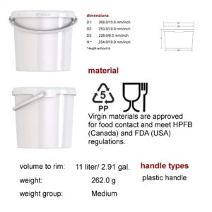 2.5 Gallon Multipurpose White Plastic Bucket Pail (NO LIDS) Food Grade BPA Free 11 Liter Capacity Durable for Commercial Industrial Use (25)