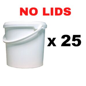 2.5 Gallon Multipurpose White Plastic Bucket Pail (NO LIDS) Food Grade BPA Free 11 Liter Capacity Durable for Commercial Industrial Use (25)