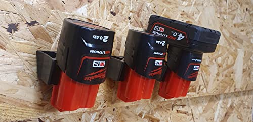 StealthMounts Milwaukee M12 Battery Holder - 6 Pack | Milwaukee Battery Holder M12 | 12V Milwaukee Battery Storage | M12 Milwaukee Battery Mount | Milwaukee Wall Mount| Made in The UK