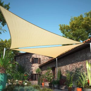 shademart 16' x 16' x 16' beige triangle sun shade sail upf50 smtapt16 canopy fabric cloth screen, water air permeable & uv resistant, heavy duty, carport patio outdoor - (we customize size)