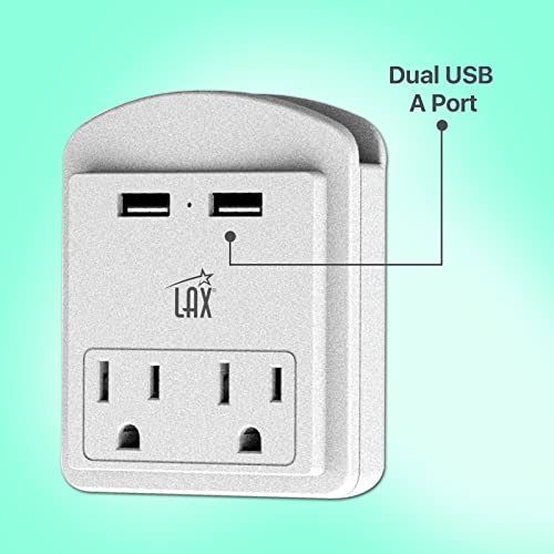 LAX Gadgets Multi-Plug Outlet - Surge Protectors 2 Wall Outlet Extender with 2 USB Ports - Suitable for Home, Office, & School - White, 2 Wall Outlets and 2 USB Ports