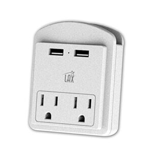 lax gadgets multi-plug outlet - surge protectors 2 wall outlet extender with 2 usb ports - suitable for home, office, & school - white, 2 wall outlets and 2 usb ports