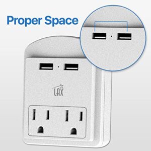 LAX Gadgets Multi-Plug Outlet - Surge Protectors 2 Wall Outlet Extender with 2 USB Ports - Suitable for Home, Office, & School - White, 2 Wall Outlets and 2 USB Ports