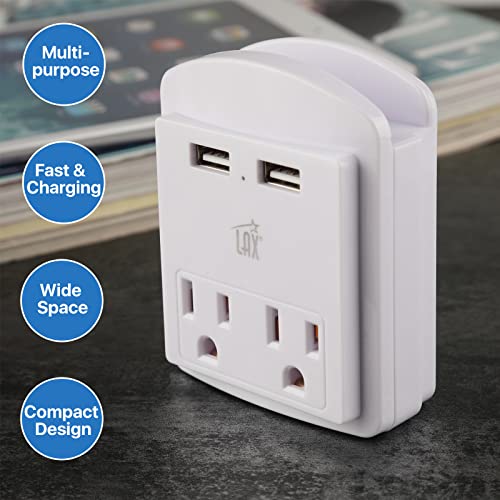 LAX Gadgets Multi-Plug Outlet - Surge Protectors 2 Wall Outlet Extender with 2 USB Ports - Suitable for Home, Office, & School - White, 2 Wall Outlets and 2 USB Ports