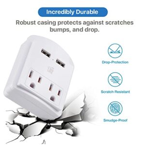 LAX Gadgets Multi-Plug Outlet - Surge Protectors 2 Wall Outlet Extender with 2 USB Ports - Suitable for Home, Office, & School - White, 2 Wall Outlets and 2 USB Ports