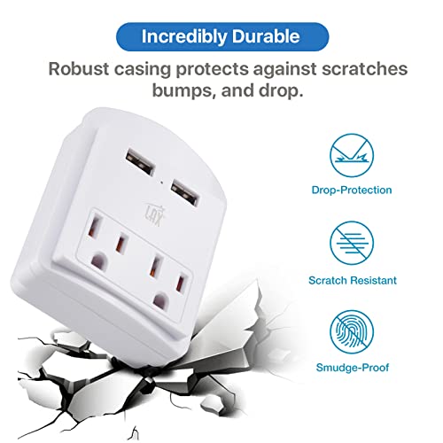 LAX Gadgets Multi-Plug Outlet - Surge Protectors 2 Wall Outlet Extender with 2 USB Ports - Suitable for Home, Office, & School - White, 2 Wall Outlets and 2 USB Ports