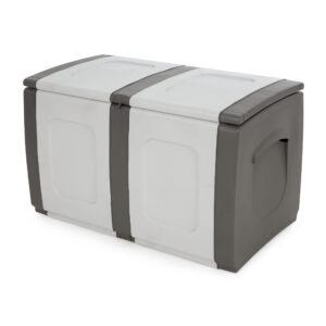 homeplast regular 52.83 gallon capacity indoor outdoor heavy duty plastic deck box storage trunk for pillows, patio cushions, and firewood, gray/anthracite