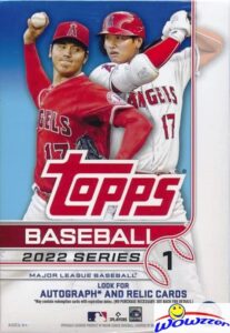 2022 topps series 1 mlb baseball huge exclusive factory sealed 67 card hanger box with (4) insert cards! loaded with rcs & stars! look for autos, relics, parallels & wander franco rc & autos wowzzer!