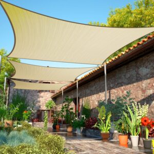 shademart 12' x 16' beige sun shade sail rectangle canopy fabric cloth screen, water and air permeable & uv resistant, heavy duty, carport patio outdoor - (we customize size)