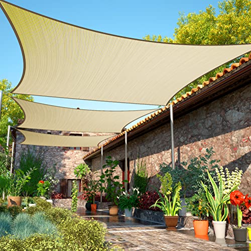 ShadeMart 16' x 16' Beige Sun Shade Sail Square Canopy Fabric Cloth Screen, Water and Air Permeable & UV Resistant, Heavy Duty, Carport Patio Outdoor - (We Customize Size)