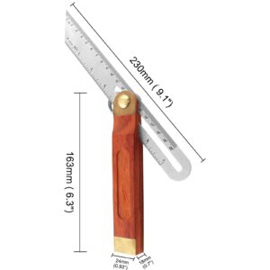 Bonsicoky 9 Inch T-Bevel Angle Finder Sliding Gauge, Adjustable Ruler Protractor with Hardwood Handle, Metric Marks