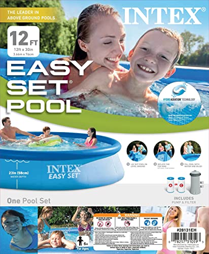 Intex 12 Foot by 30 Inch Easy Set Inflatable Above Ground Swimming Pool with 530 GPH Krystal Clear Filter Pump for Children and Adults, Blue