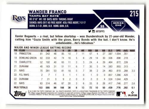 2022 Topps #215 Wander Franco NM-MT RC Rookie Rays