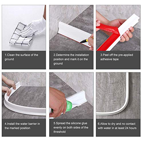 3" High Shower Water Splash Guard 67 Inch Collapsible Shower Threshold Water Dam Barrier Shower Dam Water Stopper To Keep Water In Shower Splash Guard For Walk In Shower Water Guard (5.6Ft）