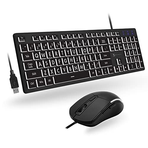 X9 Performance Large Print Backlit Keyboard and Mouse Combo - Easy to See Big Print Letters - USB Wired Keyboard and Mouse - Lighted Keyboard for Elderly, Low Vision, Visually Impaired